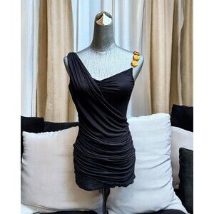 YUKA Black Tank Top Amber Rhinestone Strap Small